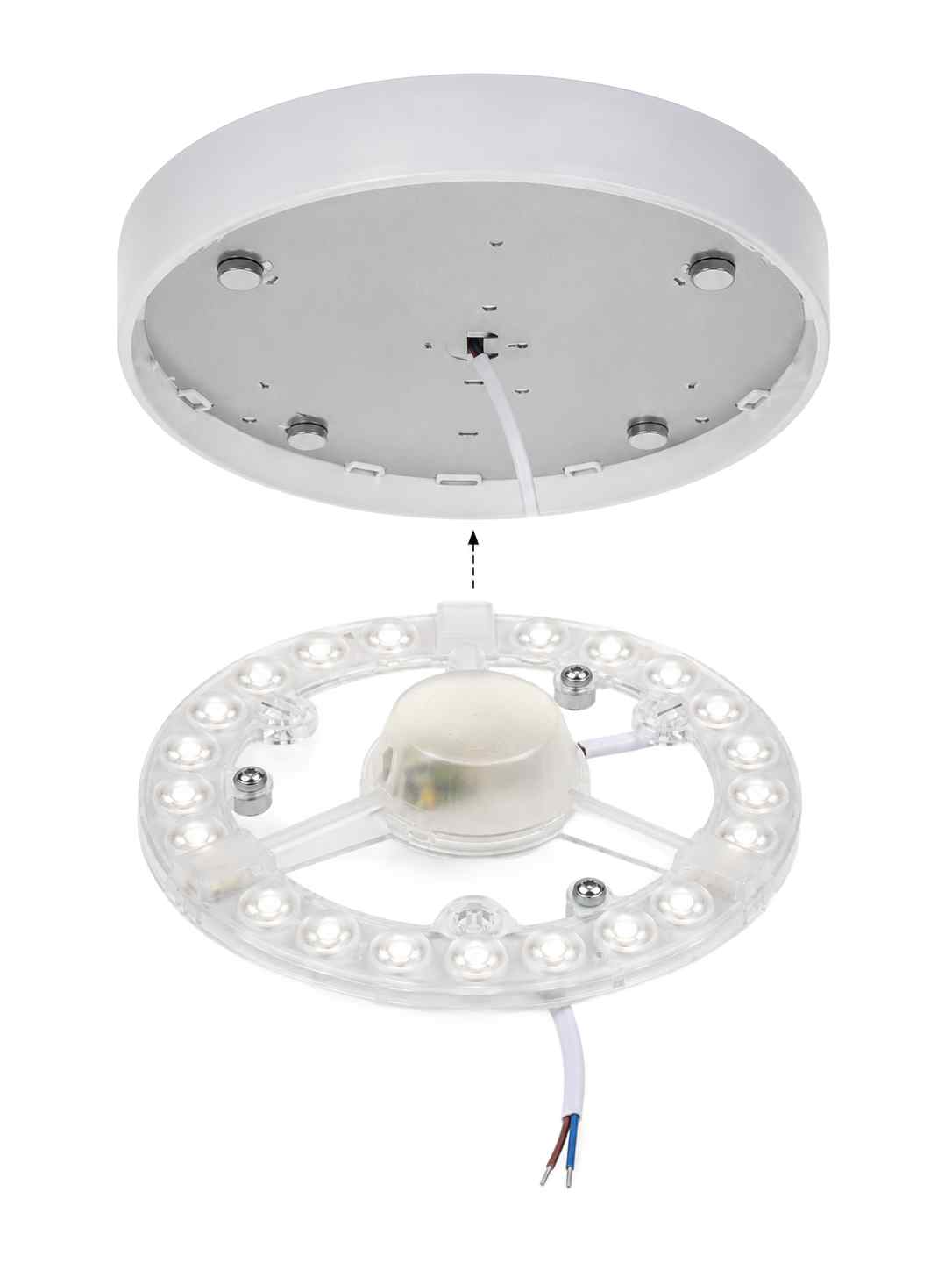 Rozměry LED modulu průměr 155 mm výška 28 mm s magnetickým uchycením a kabelem délky 10 cm